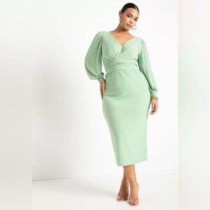 Eloquii plus size green wrap midi dress 16